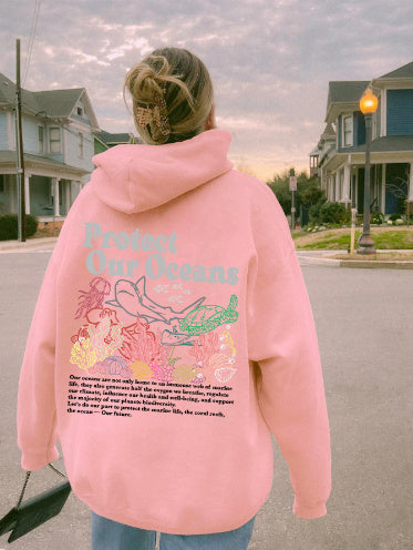 Sweater Women's Loose Protect Our Oceans Hoodie