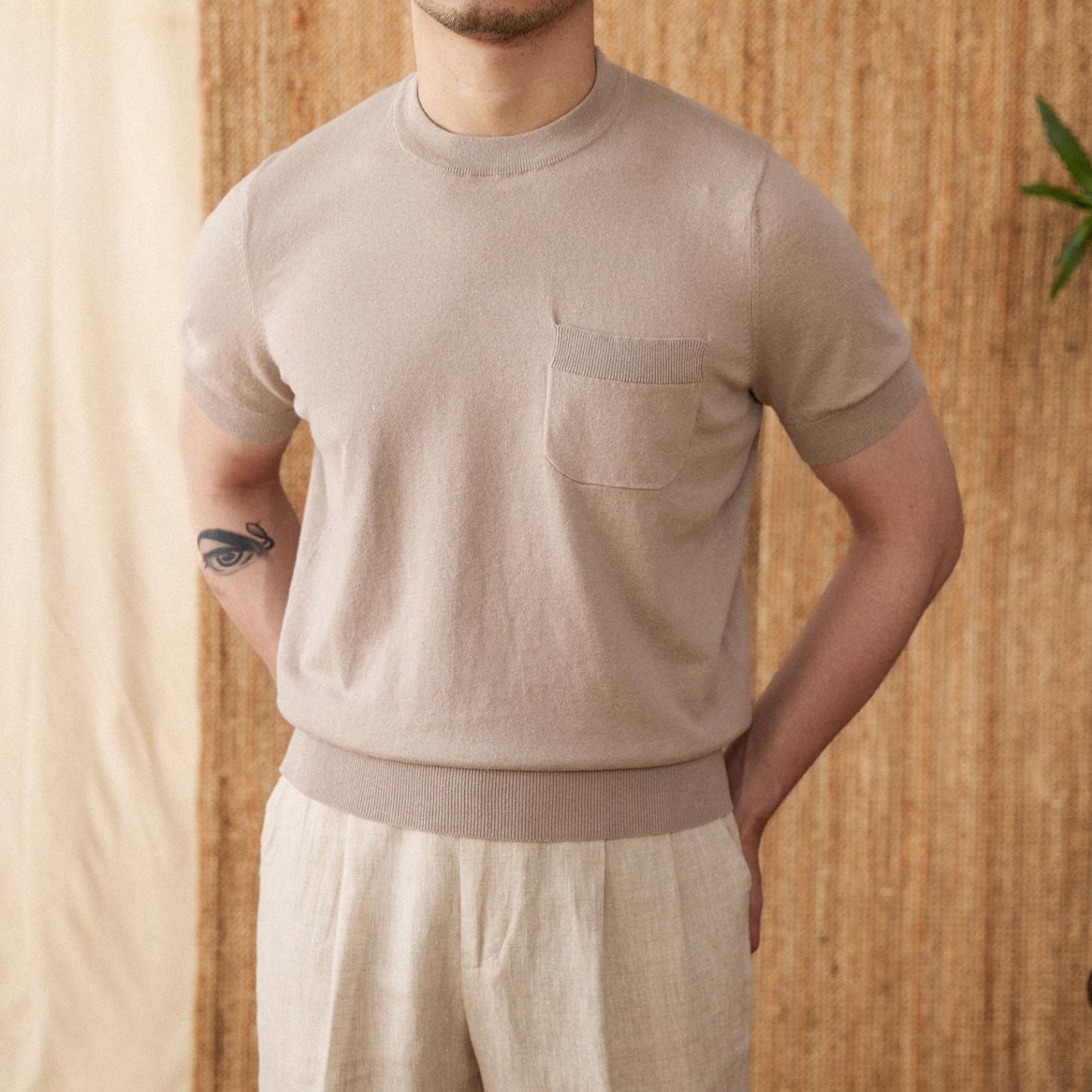 Handsome Solid Color Knitted T-shirt For Trendy Men