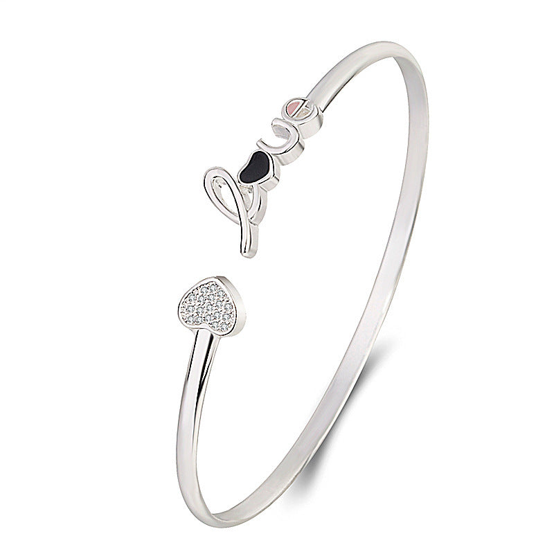 Heart-shaped Full Of Diamond Bracelet Silver Plated Love