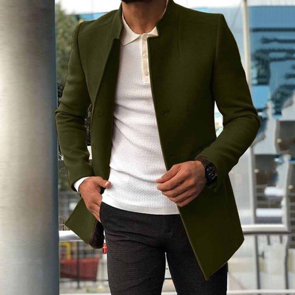 Men's Slim Coat Fashion Single-breasted Solid Color Business Jackets Fall And Winter Tops Outwear Clothing