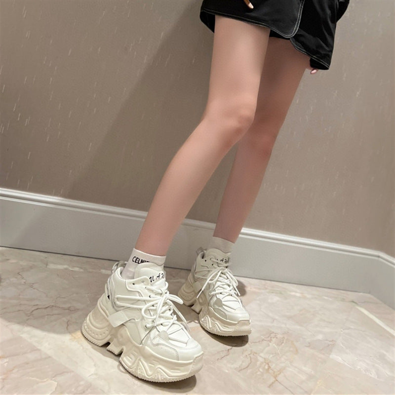 New Leather Lace Up Sponge Thick Soled Sports Casual Shoes For Women