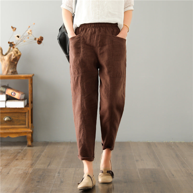 Women's Linen Leisure High Waist Loose Casual Pants