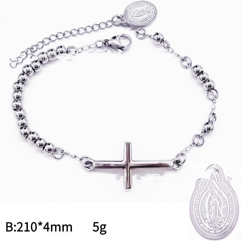 Men's 4mm Stainless Steel Bead Cross Bracelet