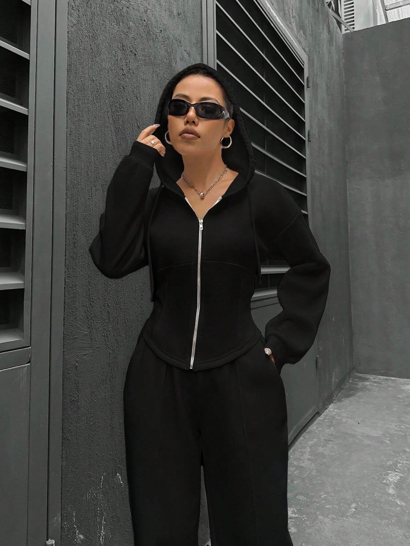 Hooded Cardigan Slim Fit Casual Two-piece Suit Women