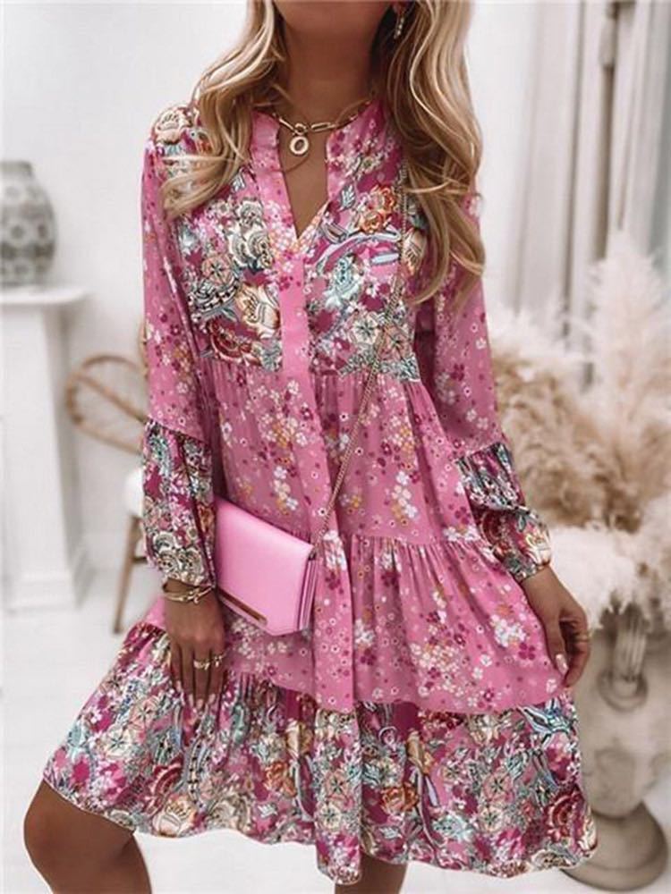 Spring And Summer New Women's Printed Splicing Skirt Hot Selling Layered Mini Dress