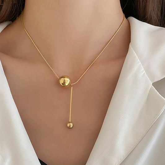 Gold Round Ball Titanium Steel Necklace Light Luxury Niche Necklace