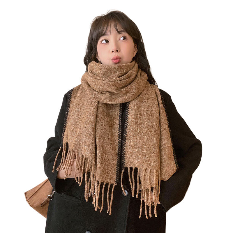 Skin-friendly Artificial Cashmere Scarf Soft Warm Fringe Bib