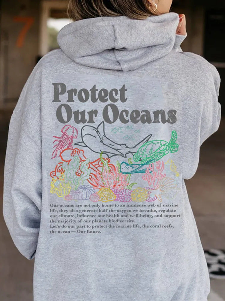 Sweater Women's Loose Protect Our Oceans Hoodie