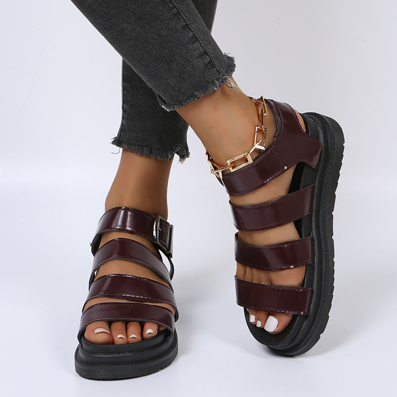 Women's Roman Open Toe Beach Shoes Platform Buckle Sandals