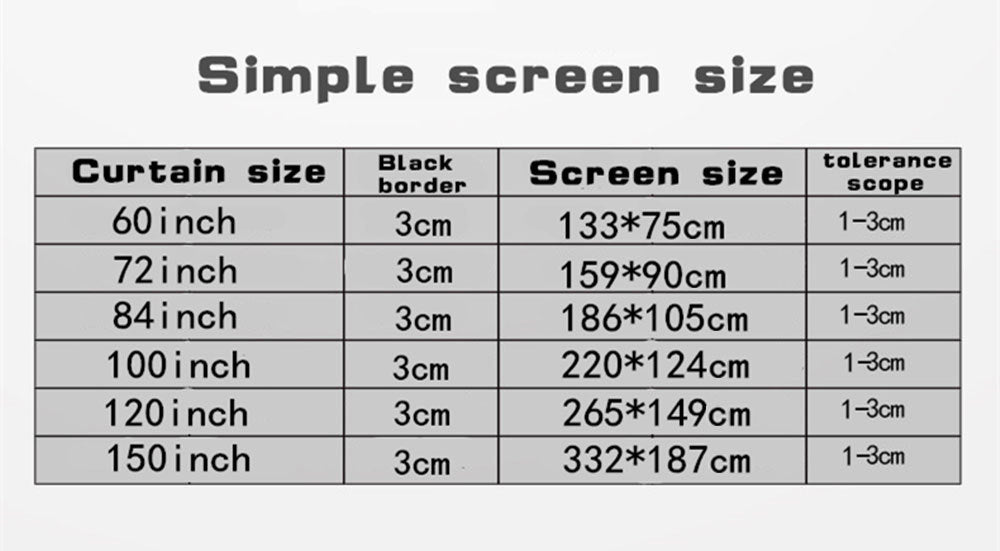 Foldable Movie Projector Screen 16 To 9 Projection HD Home Theater 60 72 84 100 120 150 Inch