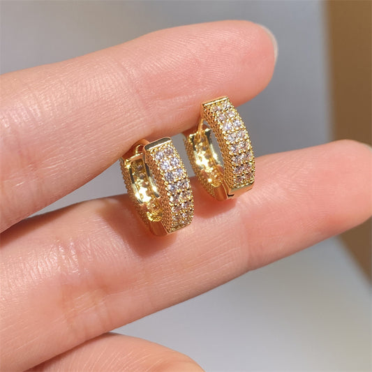 Earrings Studded With Zircon Gold Silver Rose Gold Simple Full Diamond