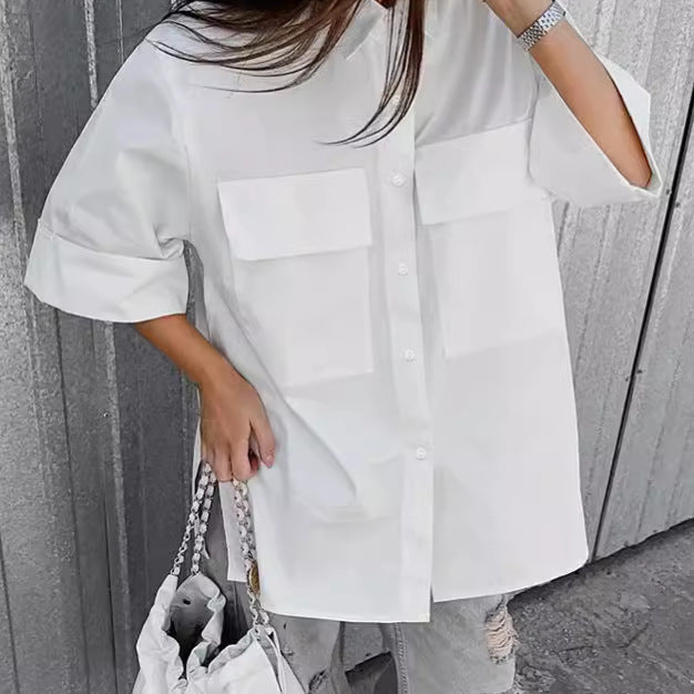 Women's Loose White Shirt Cool Silk Cotton Fashion