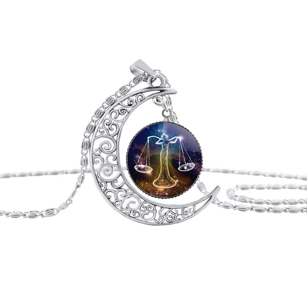 Starry Sky 12 Constellation Moon Necklace Time Gem