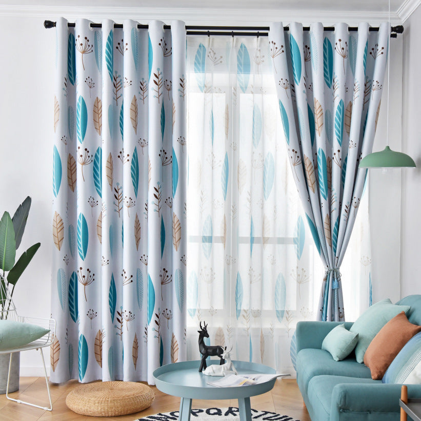 Nordic Style Nordic Leaf Curtain Shading Bedroom Living Room Shading Curtain Finished Simple Modern