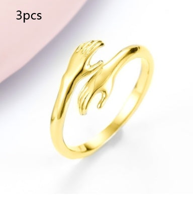 Alloy Simple Hands Hug Ring Opening Adjustable Jewelry