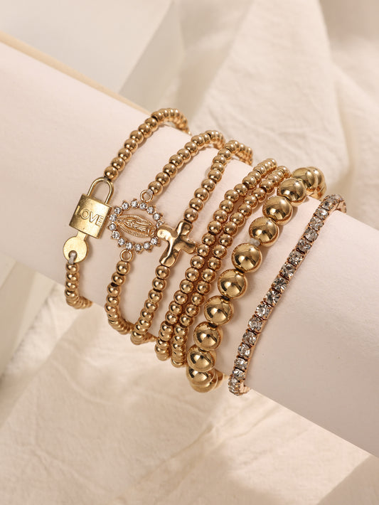 New Personalized Round Bead Diamond Shaped CCB Handmade Bead Elastic Bracelet For Couples And Girlfriends, 5-piece Set Bracelet