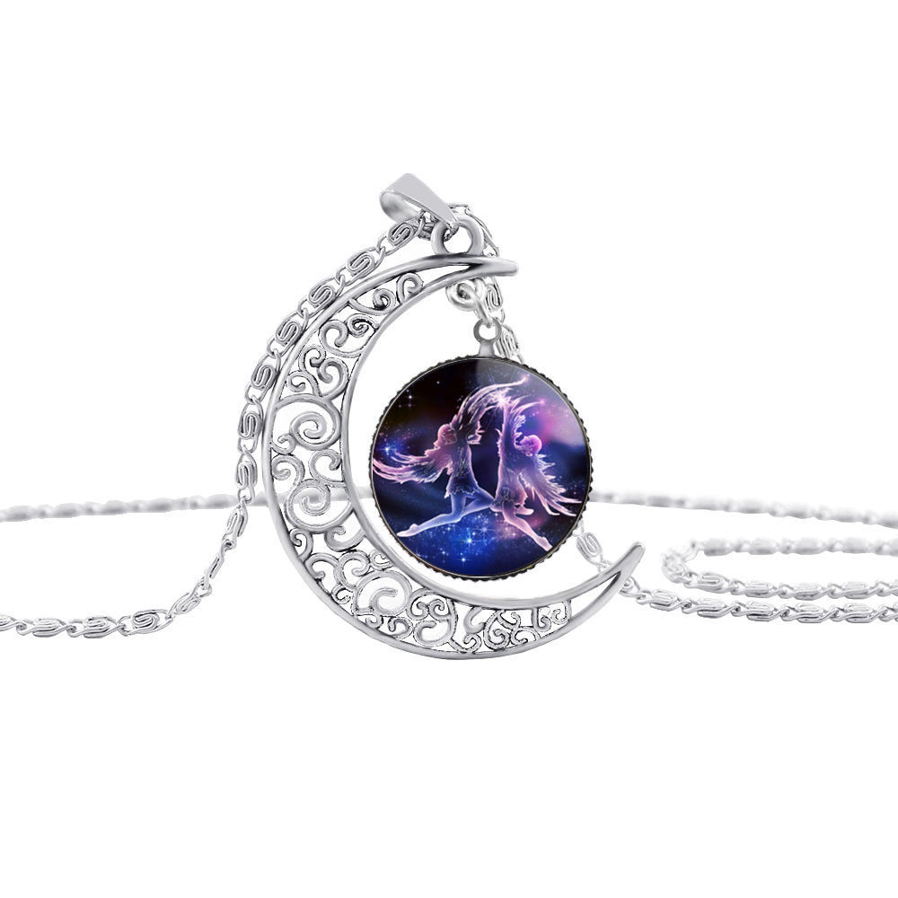 Starry Sky 12 Constellation Moon Necklace Time Gem