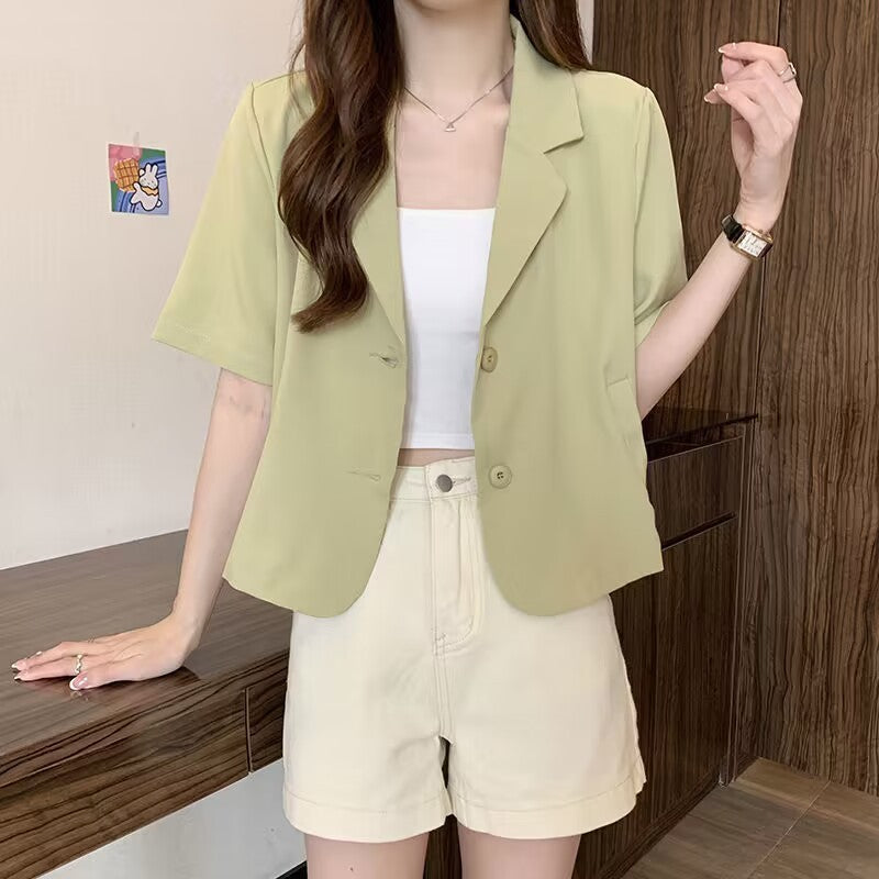 Suit Collar Short Sleeve Shirt Coat Women's Short Top