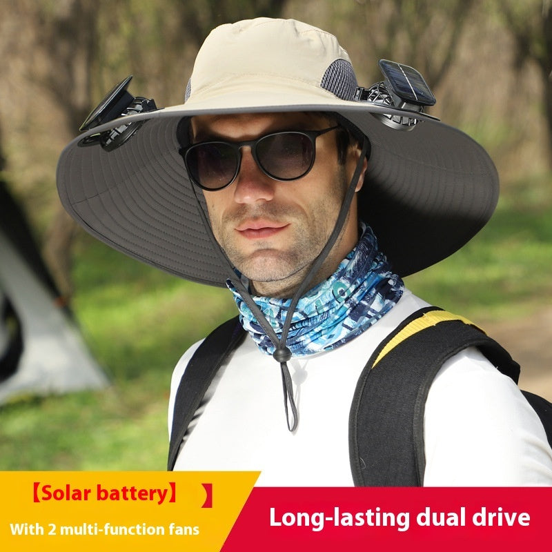 Removable Solar Energy Recharge Fan Embedded Big Brim Hat