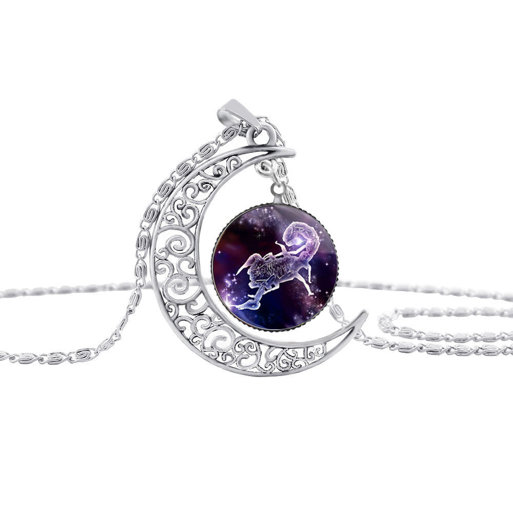 Starry Sky 12 Constellation Moon Necklace Time Gem