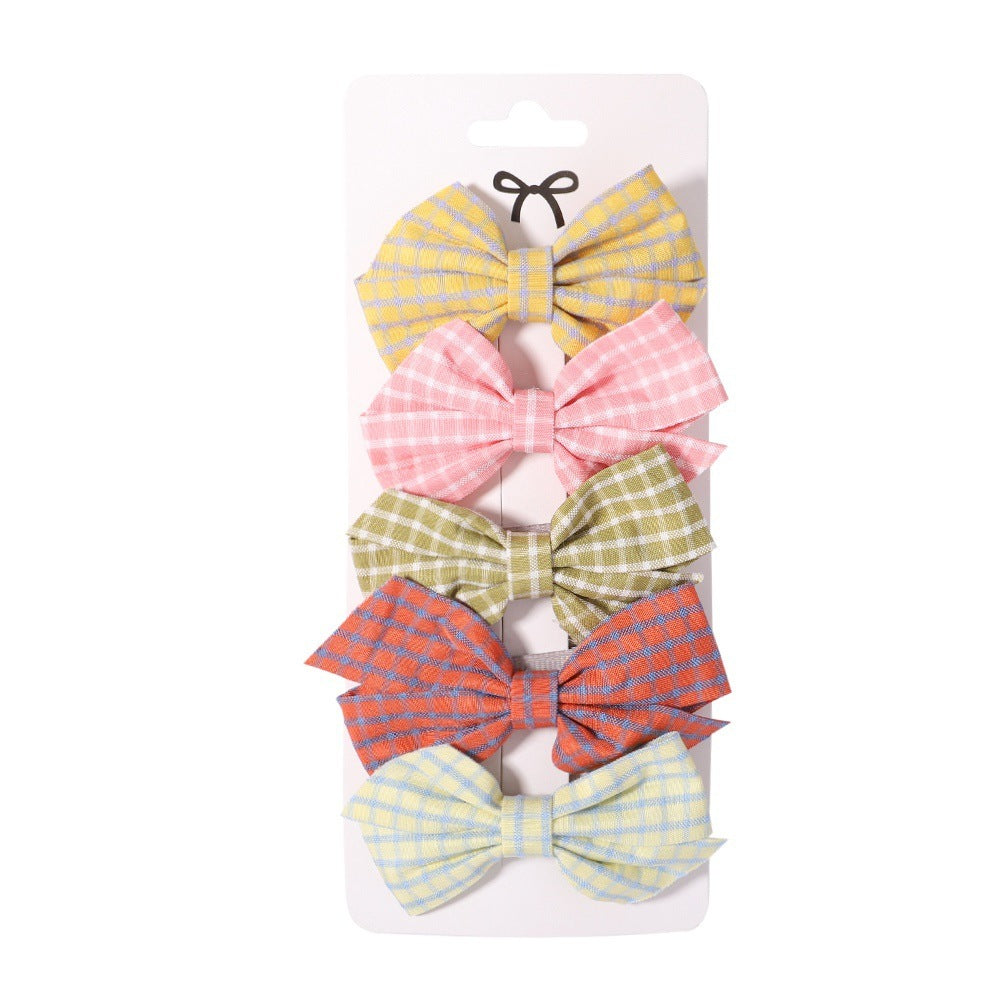 Fabric Plaid Bow Barrettes Floral Plaid A Pair Of Hairclips