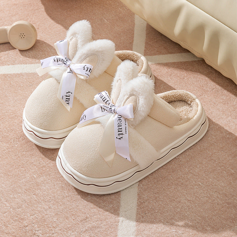 Suede Cotton Slippers Women's Home Bow Cotton Slippers