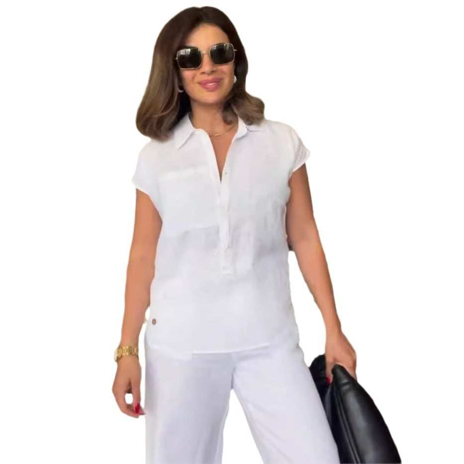 Women's Fashion Shirt Wide Leg Pants Suit