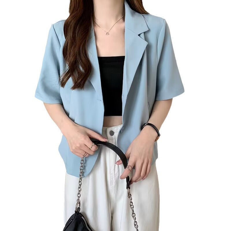 Suit Collar Short Sleeve Shirt Coat Women's Short Top