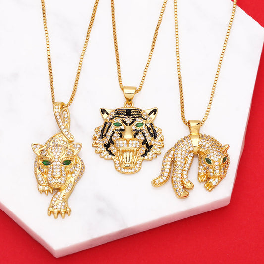 Three-dimensional Full Diamond Painting Oil Tiger Head Pendant Necklace