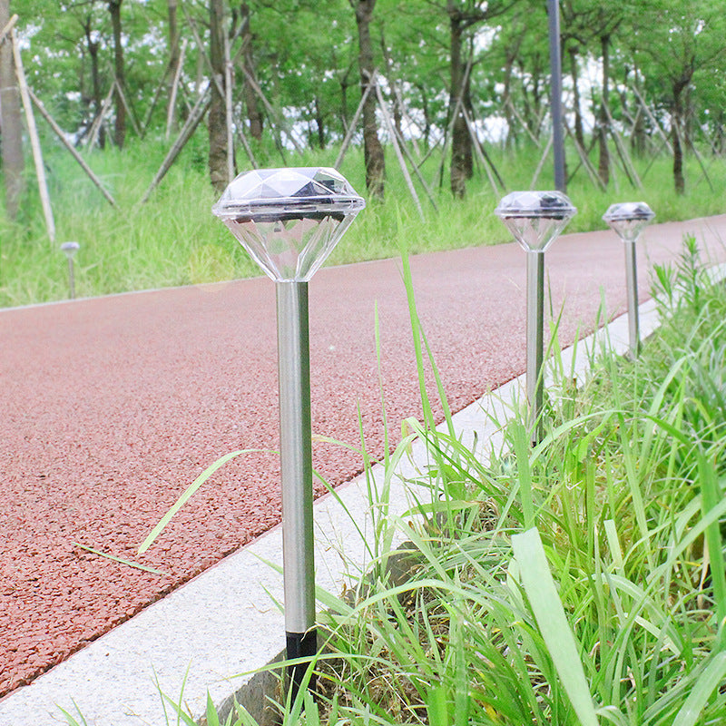 Solar-powered straight pole diamond Lawn lamp