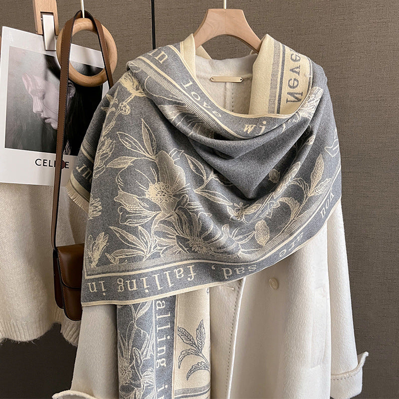 Printed All-matching Fashion Scarf Thickened Double-sided Thermal Shawl