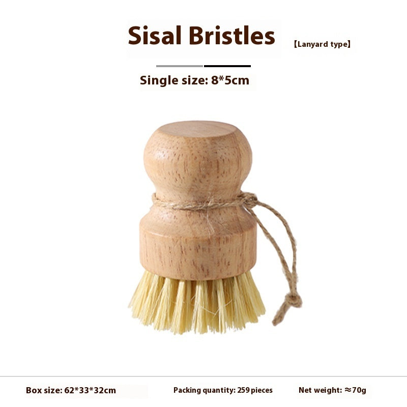 Kitchen Gadget Natural Wooden Brush Sisal Household Kitchen Short Handle Coconut Palm Cleaning Decontamination Brush