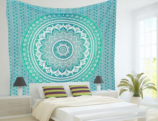 Indian Mandala Tapestry Green Blue Flower Beautiful Wall Art Tapestry 210x150cm Bedspread Beach Towel Yoga Blanket Table Cloth