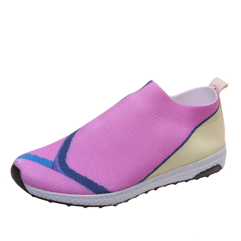 Women's Casual Fly Weaving Color Blocking Flat Bottom Sneakers