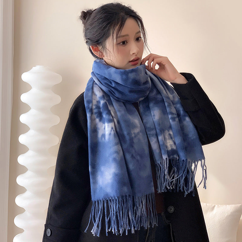 Retro Tie-dye Printing Super Soft Artificial Cashmere Scarf