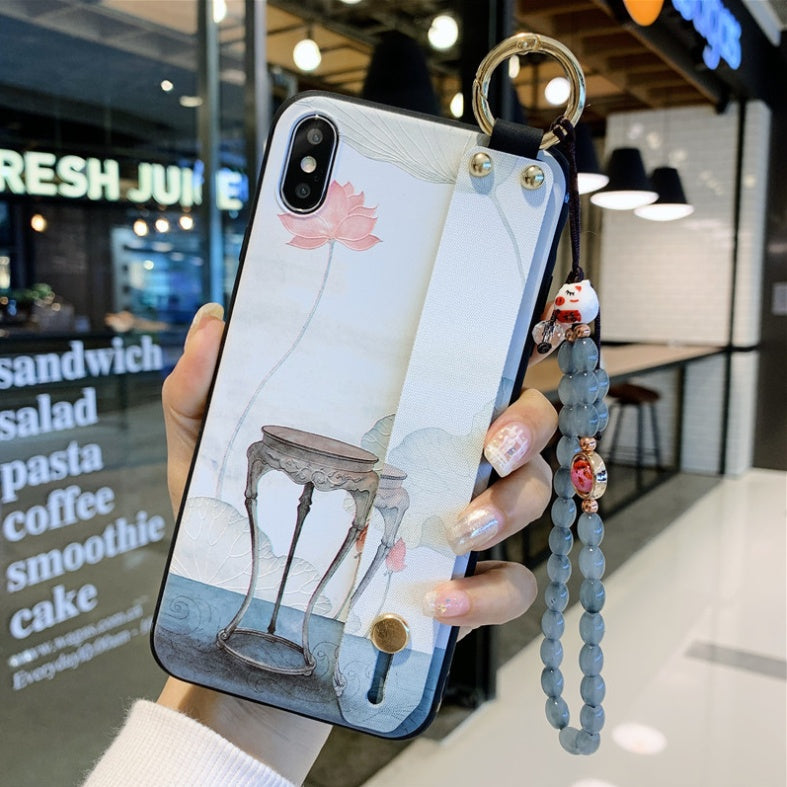 Compatible with Apple, Rose Flowers Wrist Strap phone Cases For iPhone