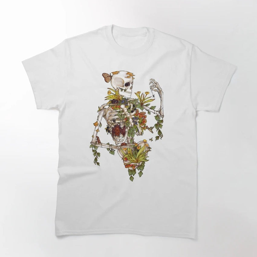 Skull And Plant Pattern Printed Personalized Women's Casual All-match T-shirt