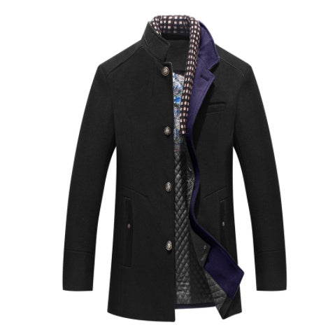 Medium Length Slim Fit And Versatile Stand Collar Men's Coat