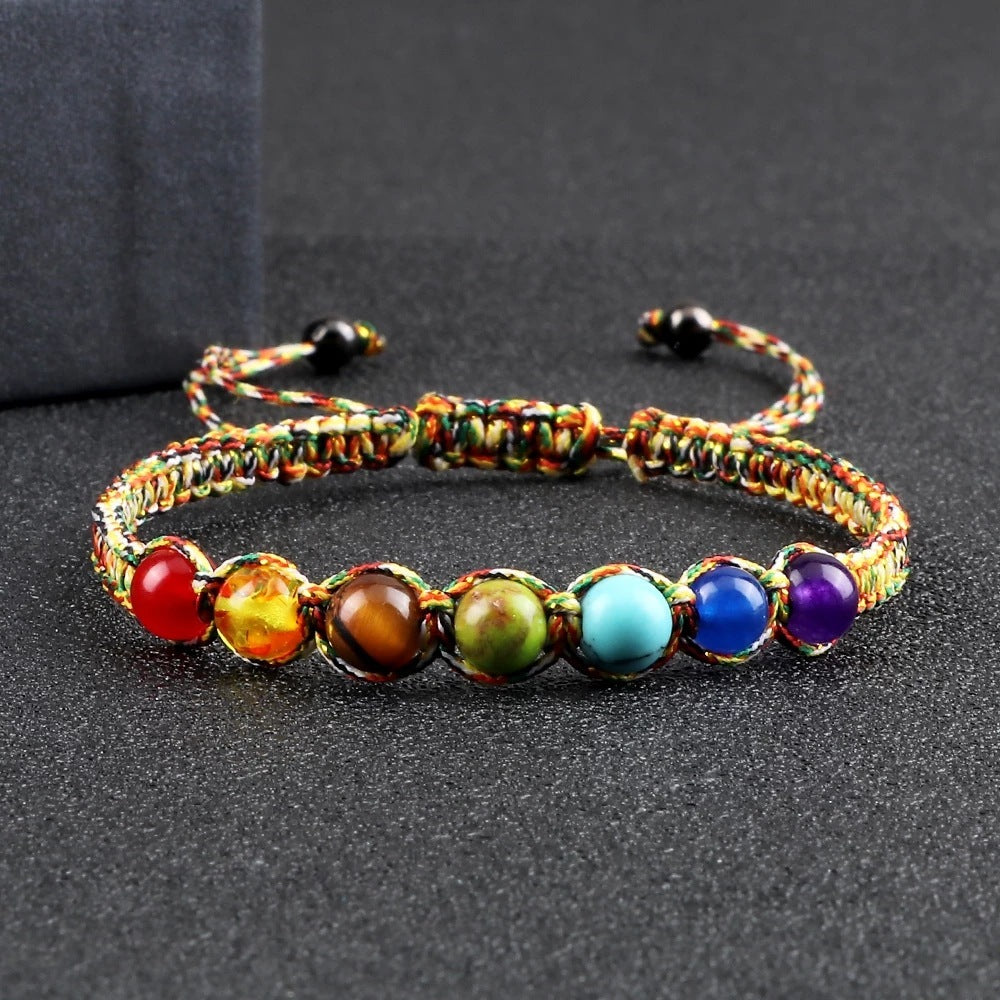 AliExpress New Cross-border Hot Selling 6MM Colorful Natural Stone Ball Bracelet Hand-woven Adjustable