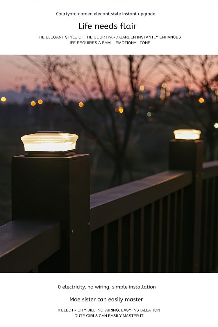 Solar Powered Square Column Headlights For Outdoor Courtyards