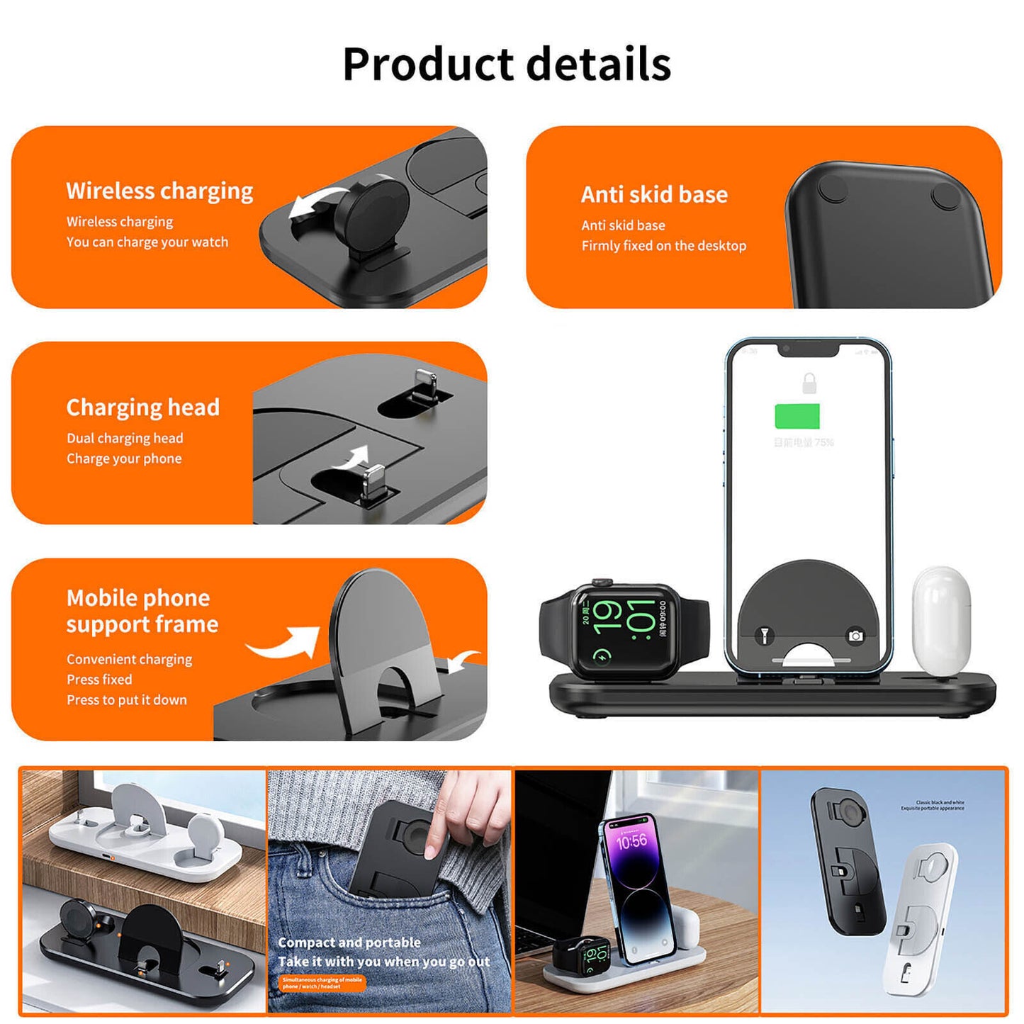 3In1 Wireless Charger Dock Charging Stand For Watch Mobile Phone