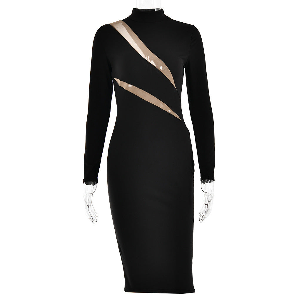 Round Neck Long Sleeve Stitching Dress Women