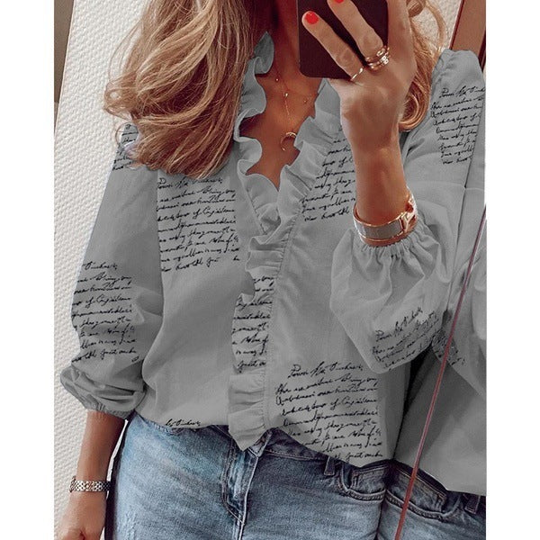 European and American new long-sleeved ruffled shirt