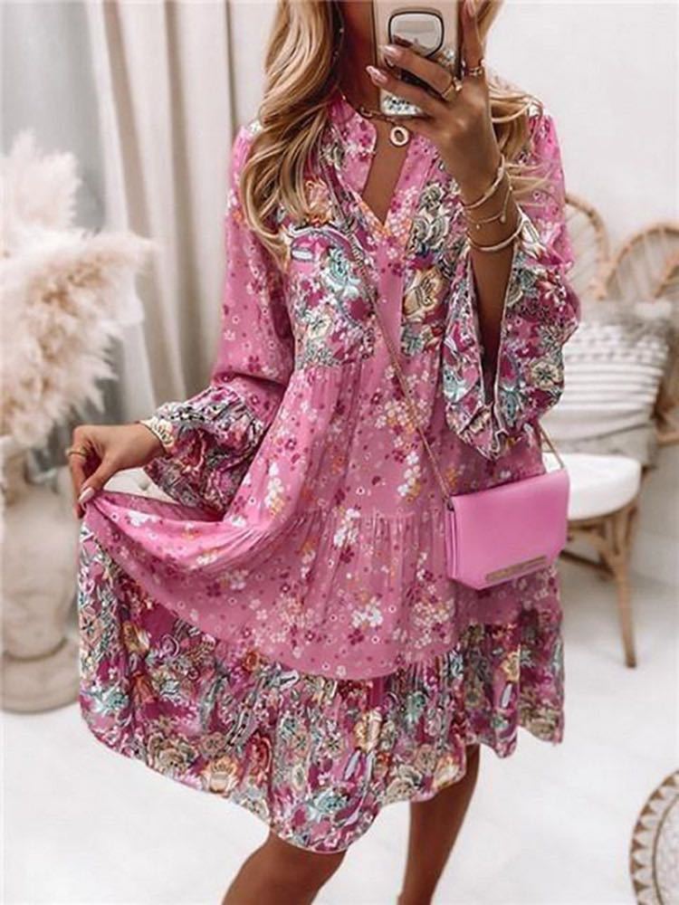 Spring And Summer New Women's Printed Splicing Skirt Hot Selling Layered Mini Dress