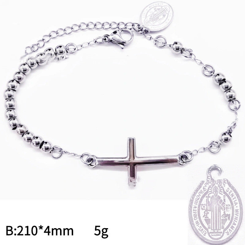 Men's 4mm Stainless Steel Bead Cross Bracelet