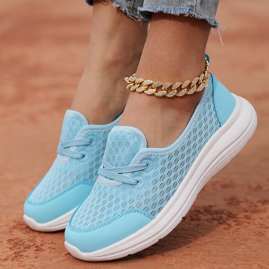 Lace-up Mesh Sneakers Fashion Sports Shoes Women Solid Cozy Flats Shoes