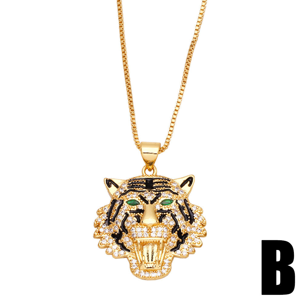 Three-dimensional Full Diamond Painting Oil Tiger Head Pendant Necklace