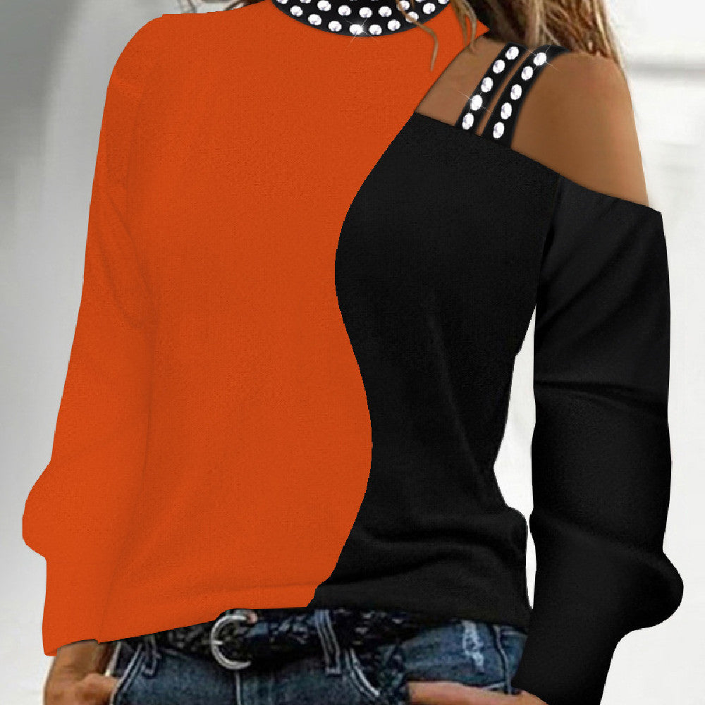 Women's Long Sleeve Loose Crew Neck Casual Bronzing T-shirt