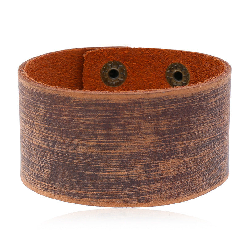 Cross-border Simple Retro Style Cowhide Light Board Width Leather Bracelet