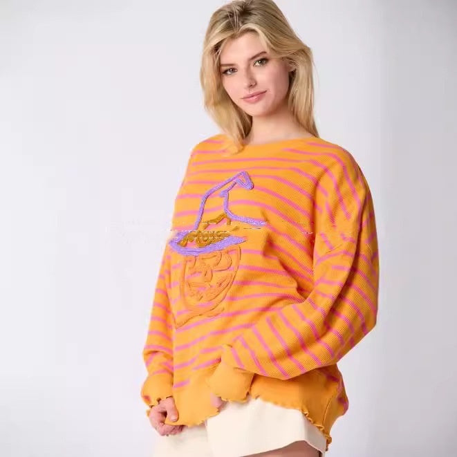 Women's Halloween Embroidered Sweater Loose Casual Top